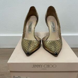 Jimmy Choo Gold Snake Print Pump - Size 37